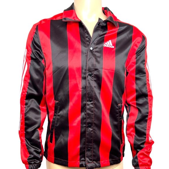 Adidas Men’s Satin Coaches Track Jacket XS Red Black Stripes HS3302 10/22 - Picture 1 of 16